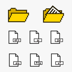 Folder and file icon pixel art set vector