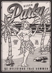 beach party monochrome vintage poster Vector Image