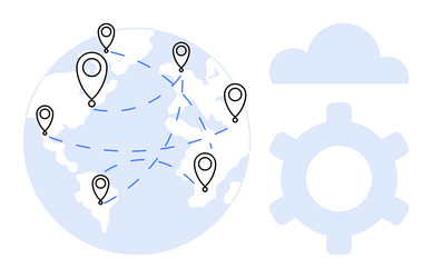 global networking with cloud and gear symbol vector image