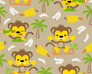 Seamless pattern with monkeys cartoon and banana vector