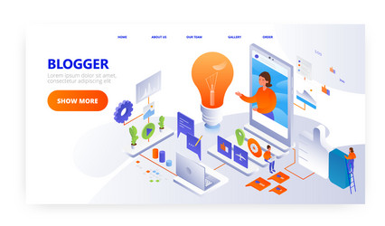 Blogger landing page design website banner vector