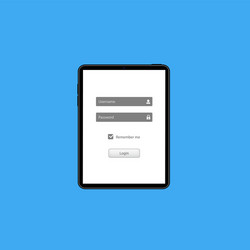 log in screen on tablet mobile application vector