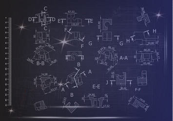 machine-building drawings on a blue background vector