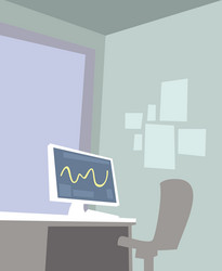 workplace by the window table computer monitor vector image