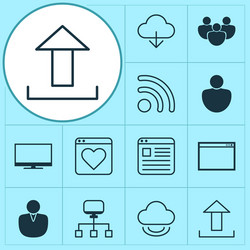 internet icons set collection of storage upload vector image