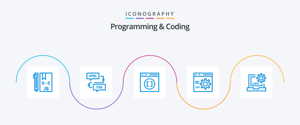 programming and coding blue 5 icon pack including vector image