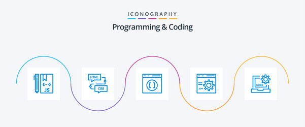 programming and coding blue 5 icon pack including vector