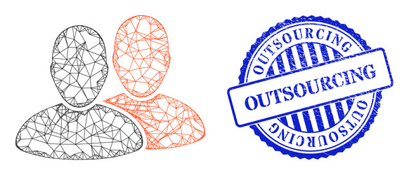 scratched outsourcing stamp and network users web vector image