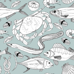 sea life doodle in lines Vector Image