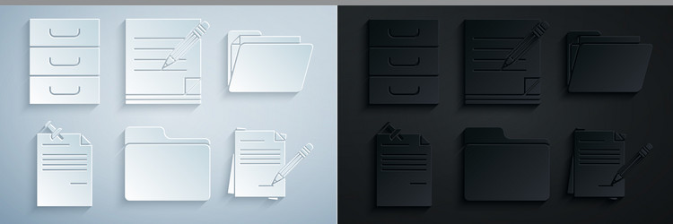 set document folder note paper with pinned vector image
