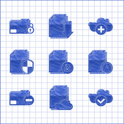 set unknown document cloud storage text vector image