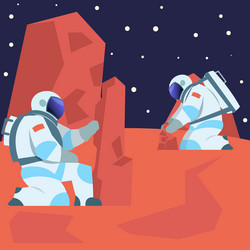 Astronauts on mars people in spacesuits vector