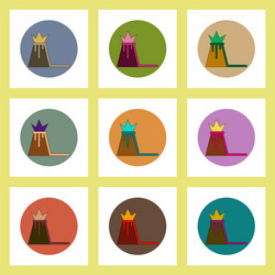 flat icons set of volcano explosion and magma vector image