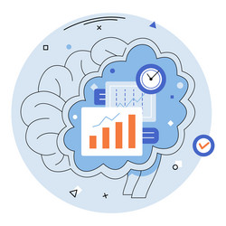 brain with data charts and clock representing vector image