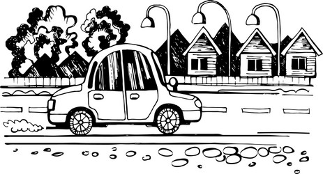 car is going on the road sketch Vector Image