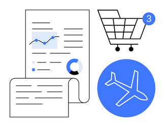 documents with data analysis shopping cart vector image