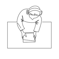 Woman using tablet computer continuous one line vector