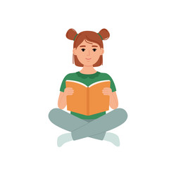 beautiful girl sitting and reading book vector