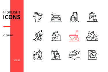 Cleaning services - line design style icons set vector