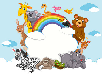 Cute set animals in jungle scene Royalty Free Vector Image