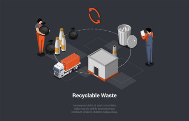 garbage recycle process workers collecting vector image
