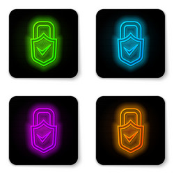 glowing neon line open padlock and check mark icon vector image