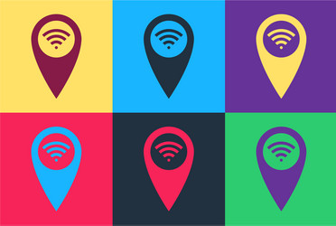 pop art pointer map with wifi internet signal vector image