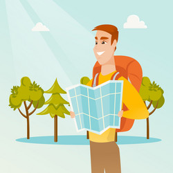 Young caucasian traveler man looking at map vector