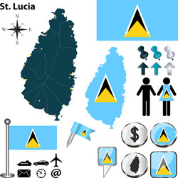 St. Lucia Map with Flags and Borders vector image