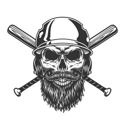 vintage monochrome skull in baseball helmet vector