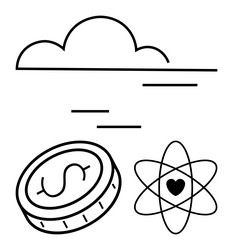 cloud with coin and atom concepts representing vector image