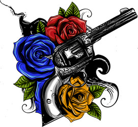 Crossed Guns & Roses - Tattoo Style Vector Image