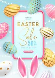 easter typography big sale poster with eggs vector