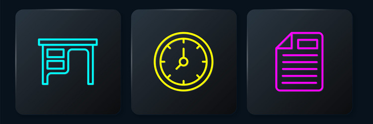 set line office desk file document and clock vector image