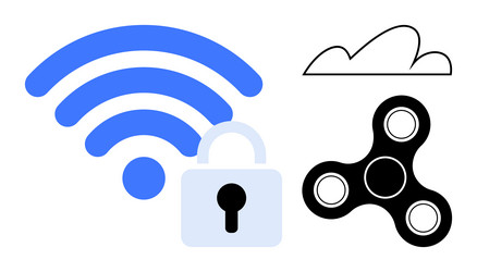 wireless signal and cloud security with lock vector image