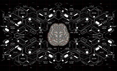 conceptual polygonal brain with hud elements vector image
