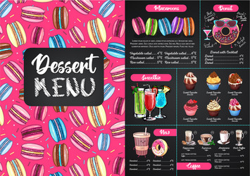 Dessert menu design with sweet macaroons and cakes vector