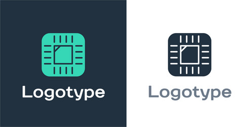 logotype computer processor with microcircuits cpu vector image