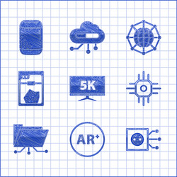 set monitor display with 5k video ar augmented vector image