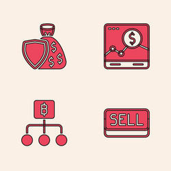 Set sell button shield and money bag website vector