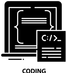 coding icon black sign with editable vector image