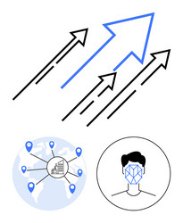 growth arrows global data network and facial vector image