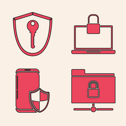 set ftp folder and lock shield with key laptop vector image
