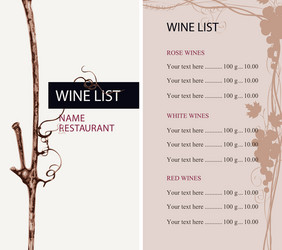 Wine list with a branch of grapes and price vector