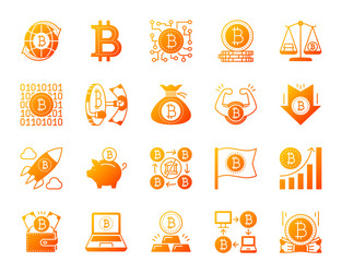 Bitcoin simple gradient icons set vector