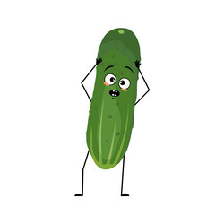 cucumber character with emotions in panic grabs vector image