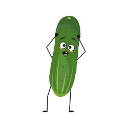 Cucumber character with emotions in panic grabs vector