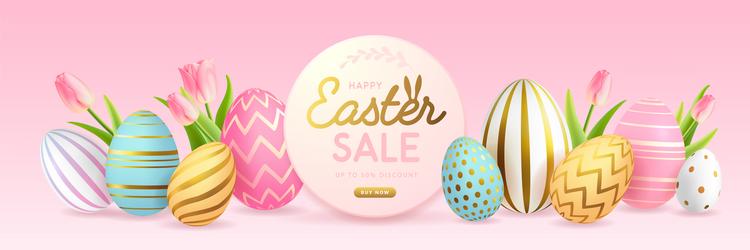 Easter typography big sale poster with eggs vector