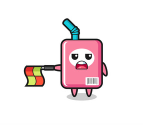 Milk box character as line judge hold the flag vector