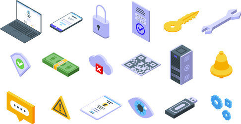 multi-factor authentication icons set isometric vector image
